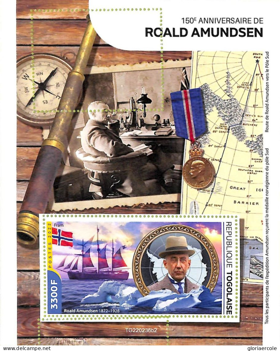 A9685 - TOGO  -  ERROR MISPERF Stamp Sheet - 2022 - Roald Amundsen EXPLORER - Polarforscher & Promis