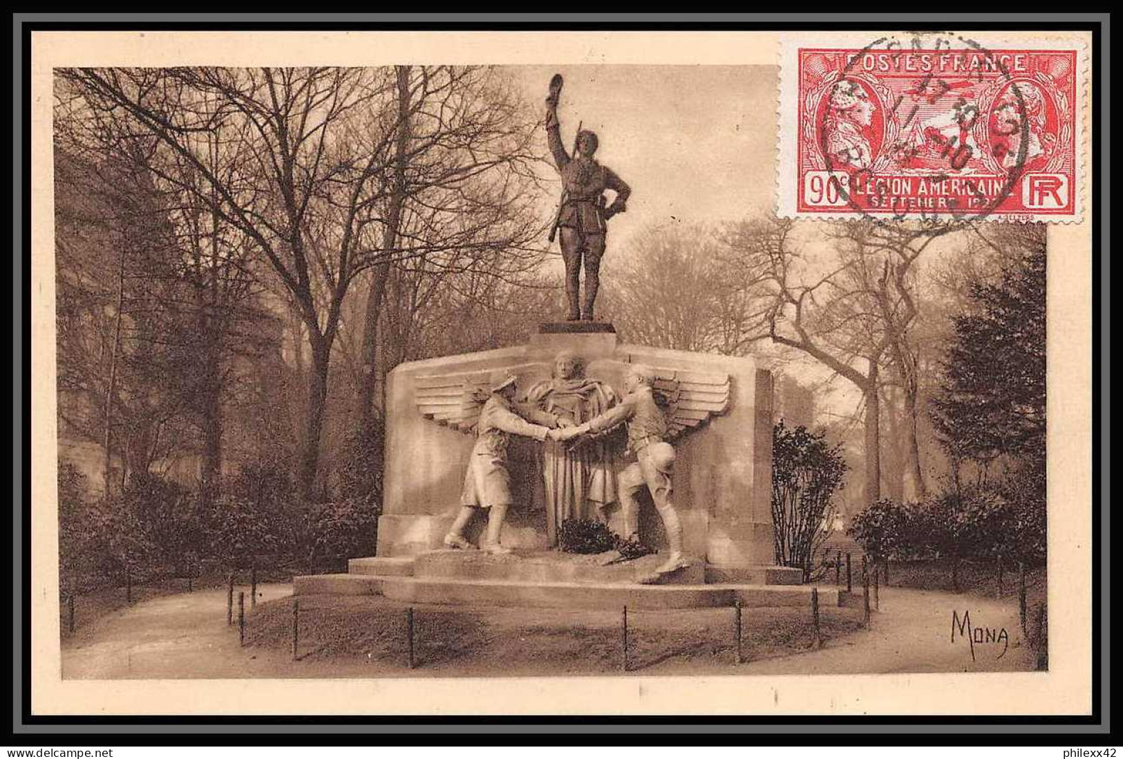 0011/ Carte Maximum (card) France N°244 Visite De La Légion Américaine 11/10/1927 Monument Aux Volontaires Américains - ...-1929