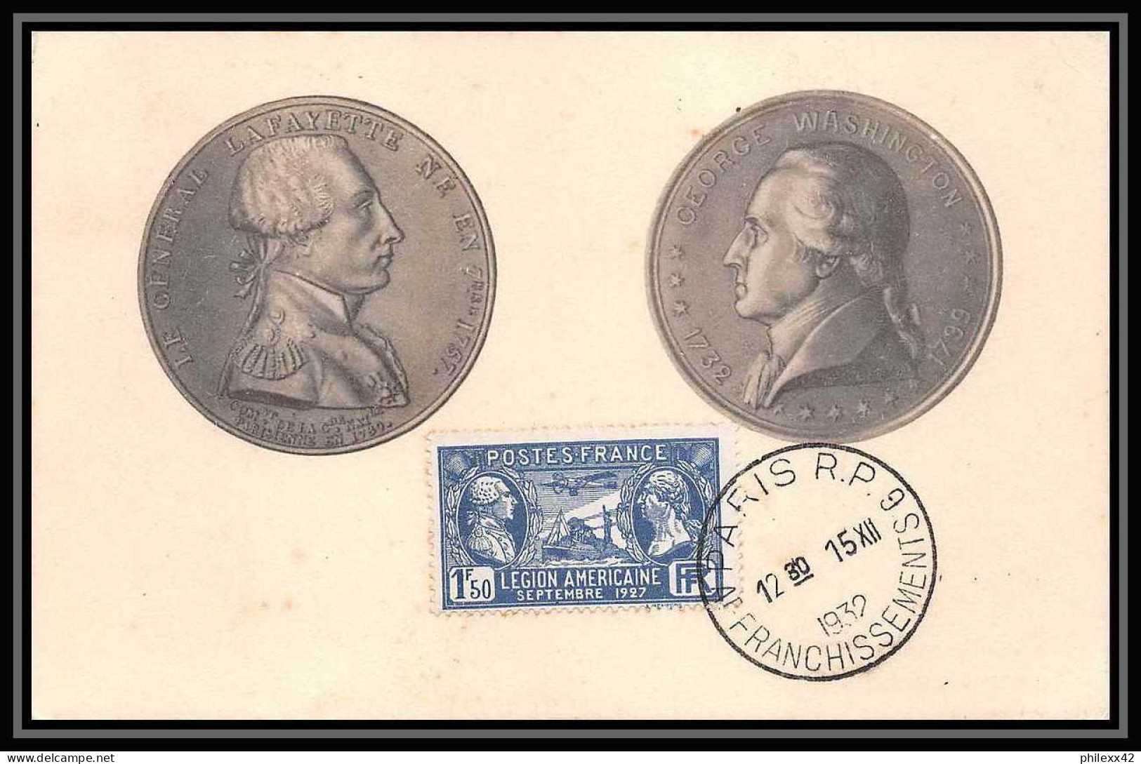 0012/ Carte Maximum (card) France N°245 Visite De La Légion Américaine 15/12/1932 American Lafayette Washington - Unabhängigkeit USA