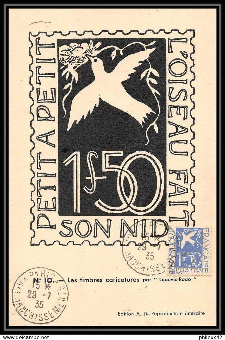 0032/ Carte Maximum (card) France N°294 Colombe De La Paix Daragnès 29/7/1935 Les Timbres Caricatures Dove Bird Oiseaux - 1930-1939
