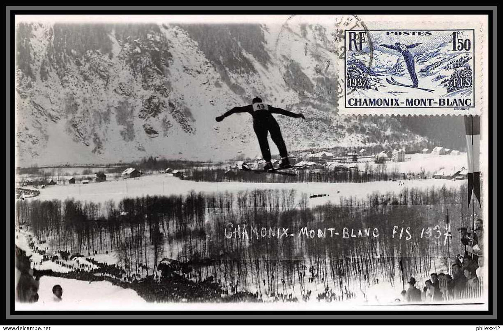 0067/ Carte Maximum PHOTO (card) France N°334 Championnats Internationaux De Ski, à Chamonix 11/12/1937  - 1930-1939