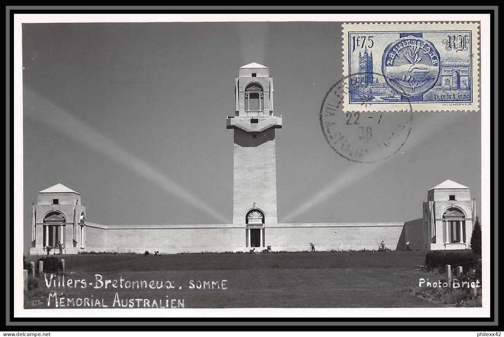 0132 Carte Photo Maximum France 400 Visite Des Souvenirs Britaniques  22/7/1938 Villers Bretonneux Australian Memorial - 1930-1939