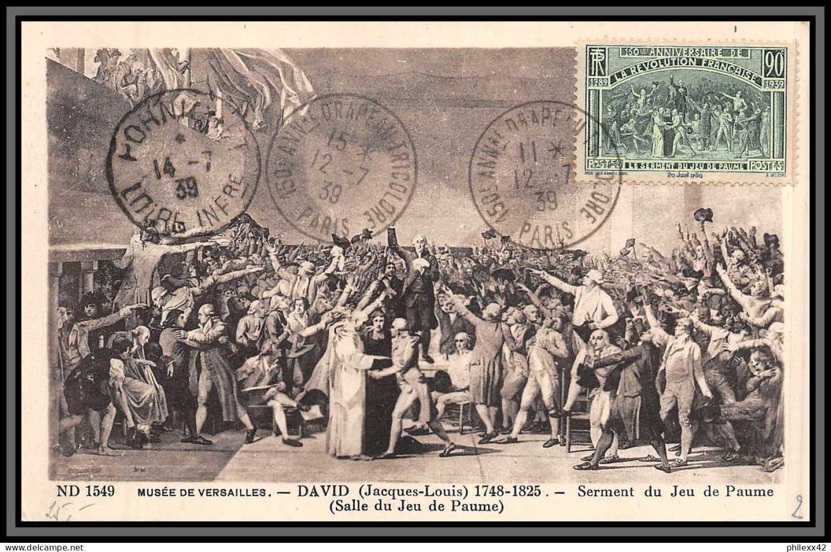 0171 Carte Maximum France N°444 Révolution Francaise David Napoleon Serment Du Jeu De Paume Versailles 12&14/7/1939 Fdc  - ....-1949