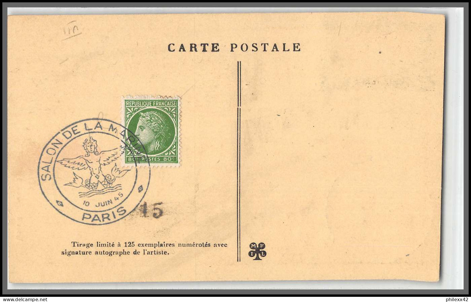 0239/ Carte Maximum (card) France N°504 œuvres De La Mer Marin Marseille 23/10/1941 Fdc Premier Jour Signé - ....-1949