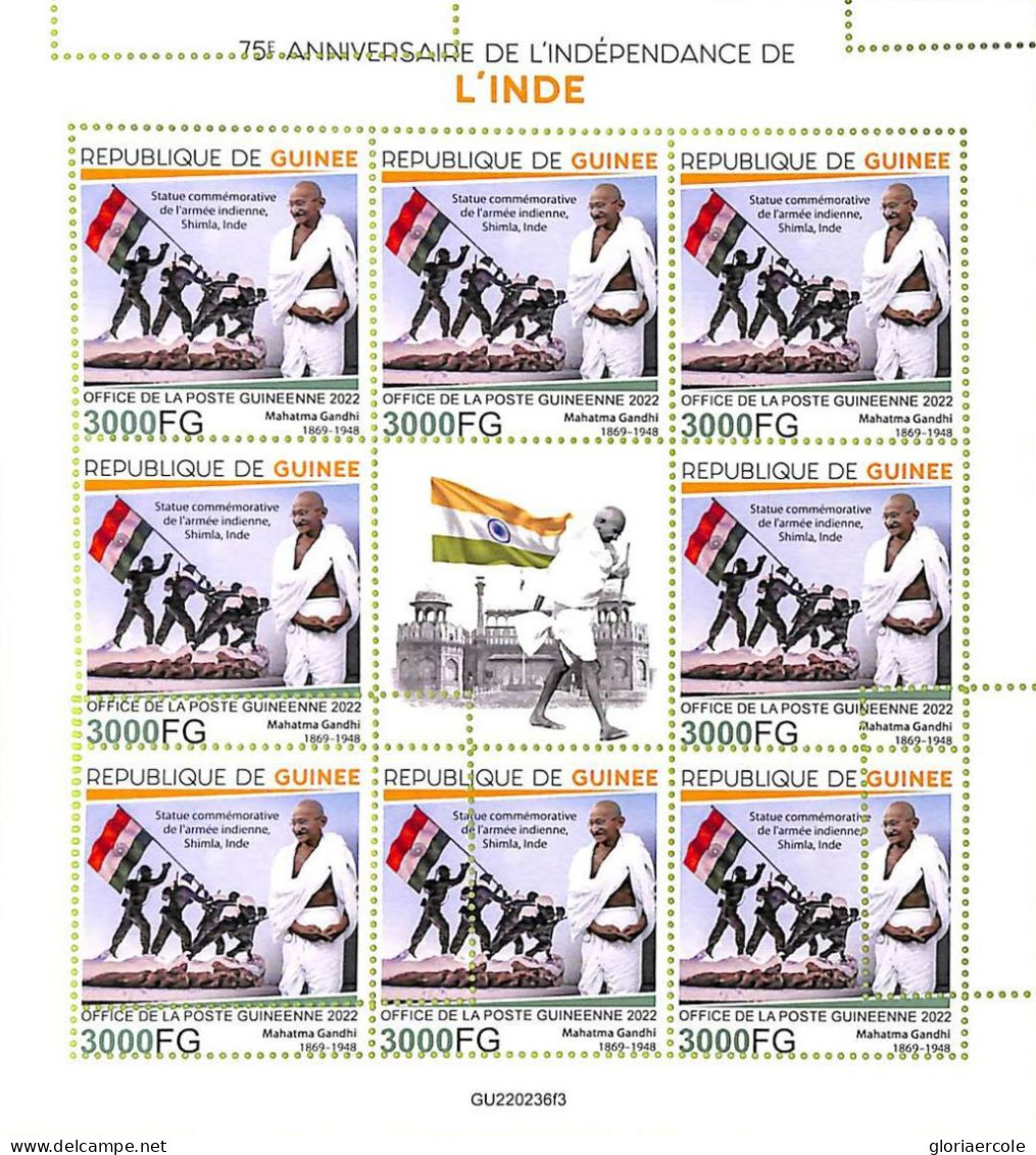 A9514 - REP.GUINEE - ERROR MISPERF Stamp Sheet - 2022 - Mahatma Gandhi - Mahatma Gandhi