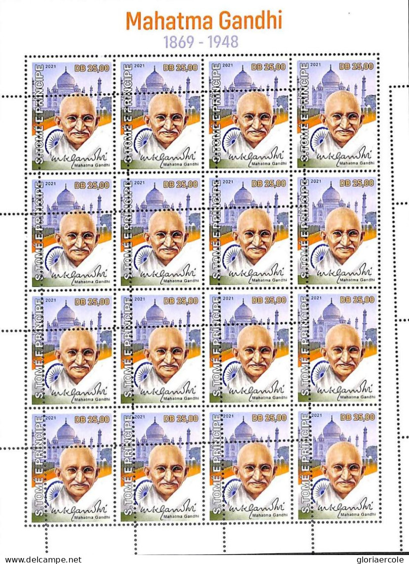 A9228 - S.TOME E PRINCIPE - ERROR MISPERF Stamp Sheet - 2021 - Mahatma Gandhi - Mahatma Gandhi