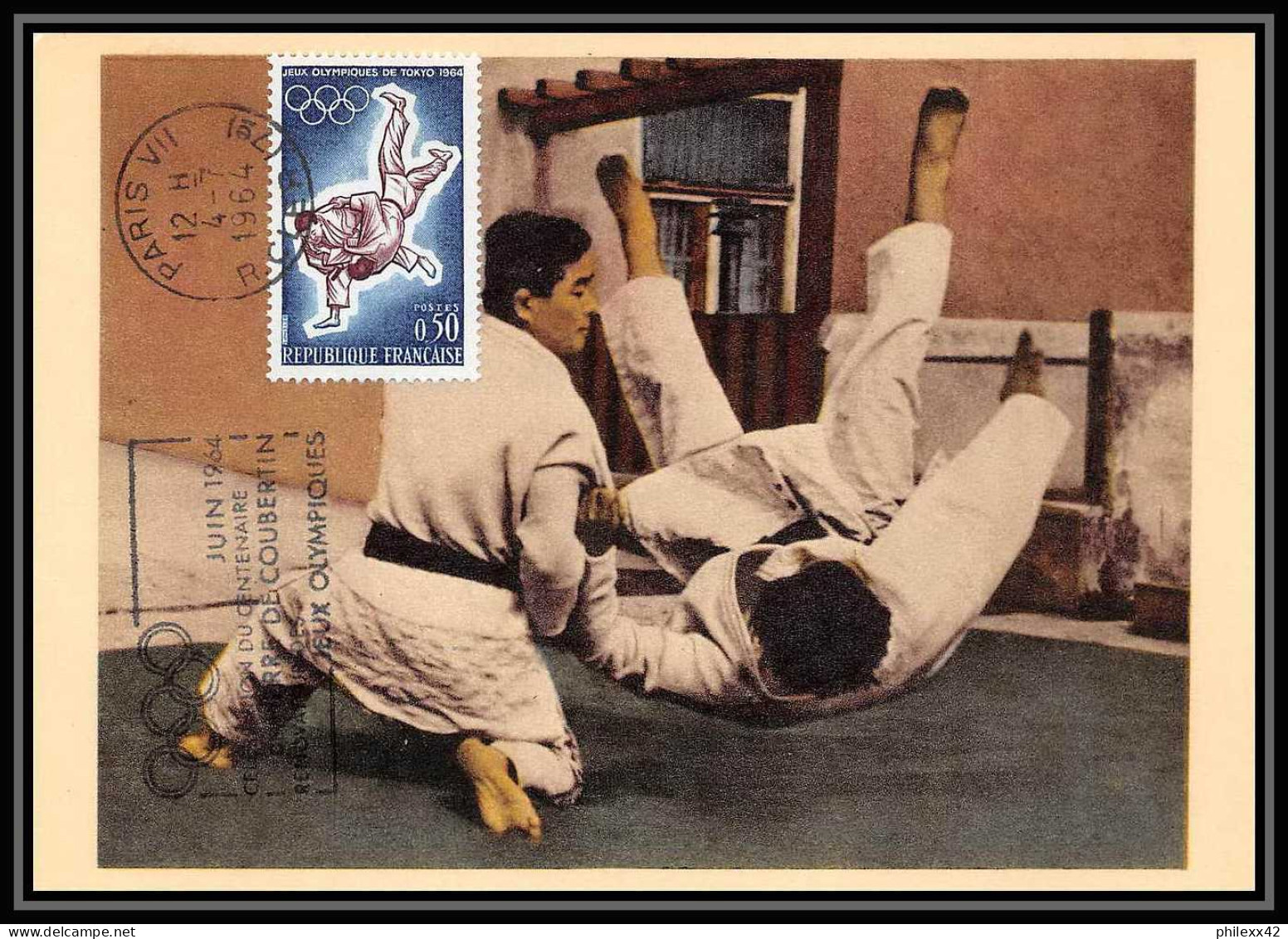 1820/ Carte Maximum (card) France N°1428 Jeux Olympiques (olympic Games) De Tokyo Judo Edition Parison 1964 - Judo