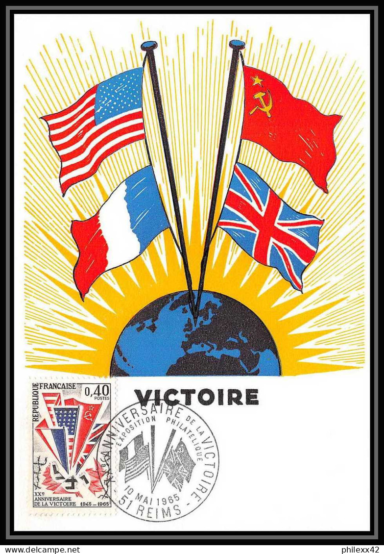 1889/ Carte Maximum (card) France N°1450 Guerre 1939/1945 Edition Parison 1965 Drapeau Usa Uk Chine China Flag - Autres & Non Classés