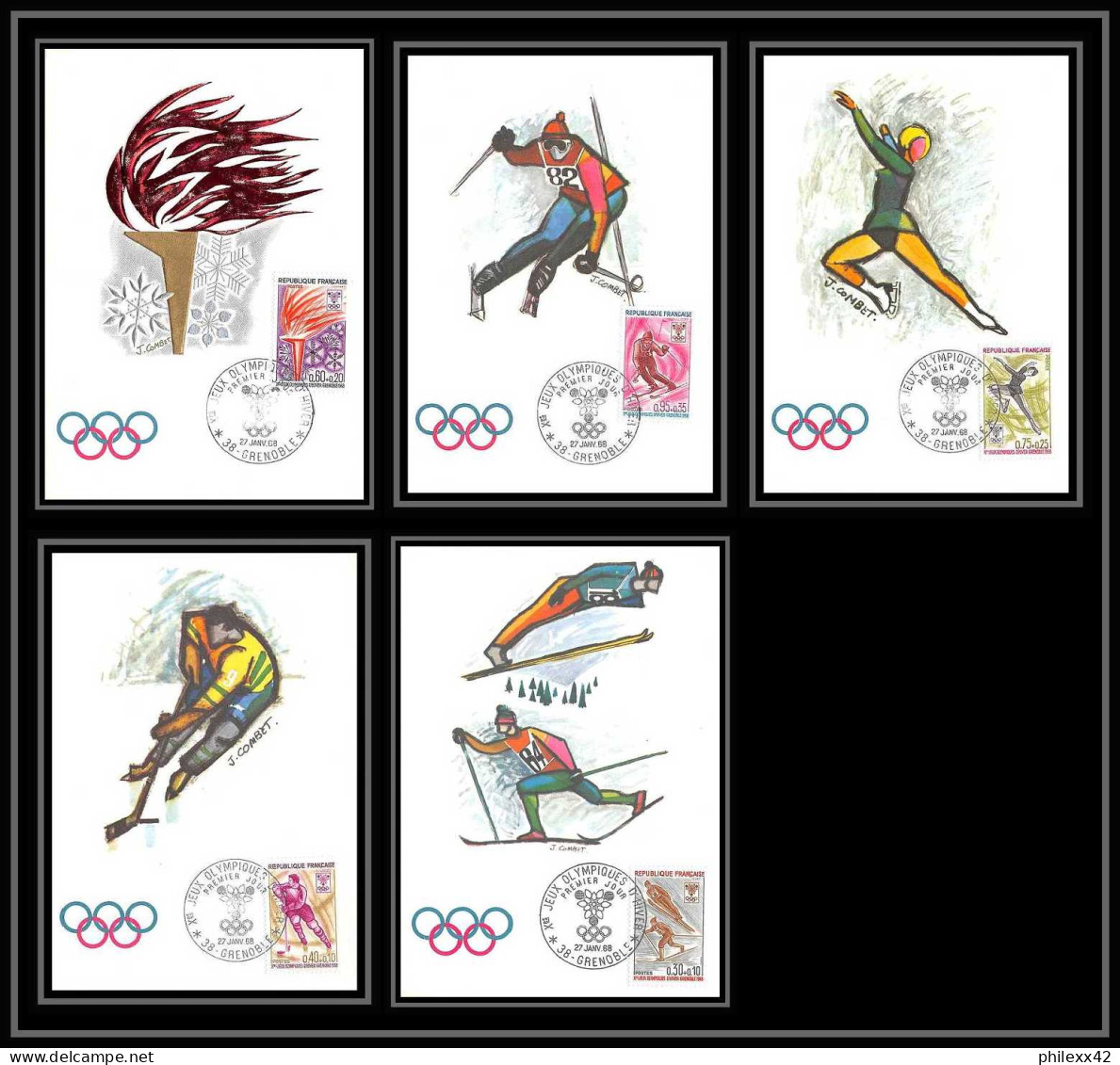 2157/ Carte Maximum (card) France N°1543/1547 Jeux Olympiques (olympic Games) Grenoble 1968 Edition Fdc - Invierno 1968: Grenoble