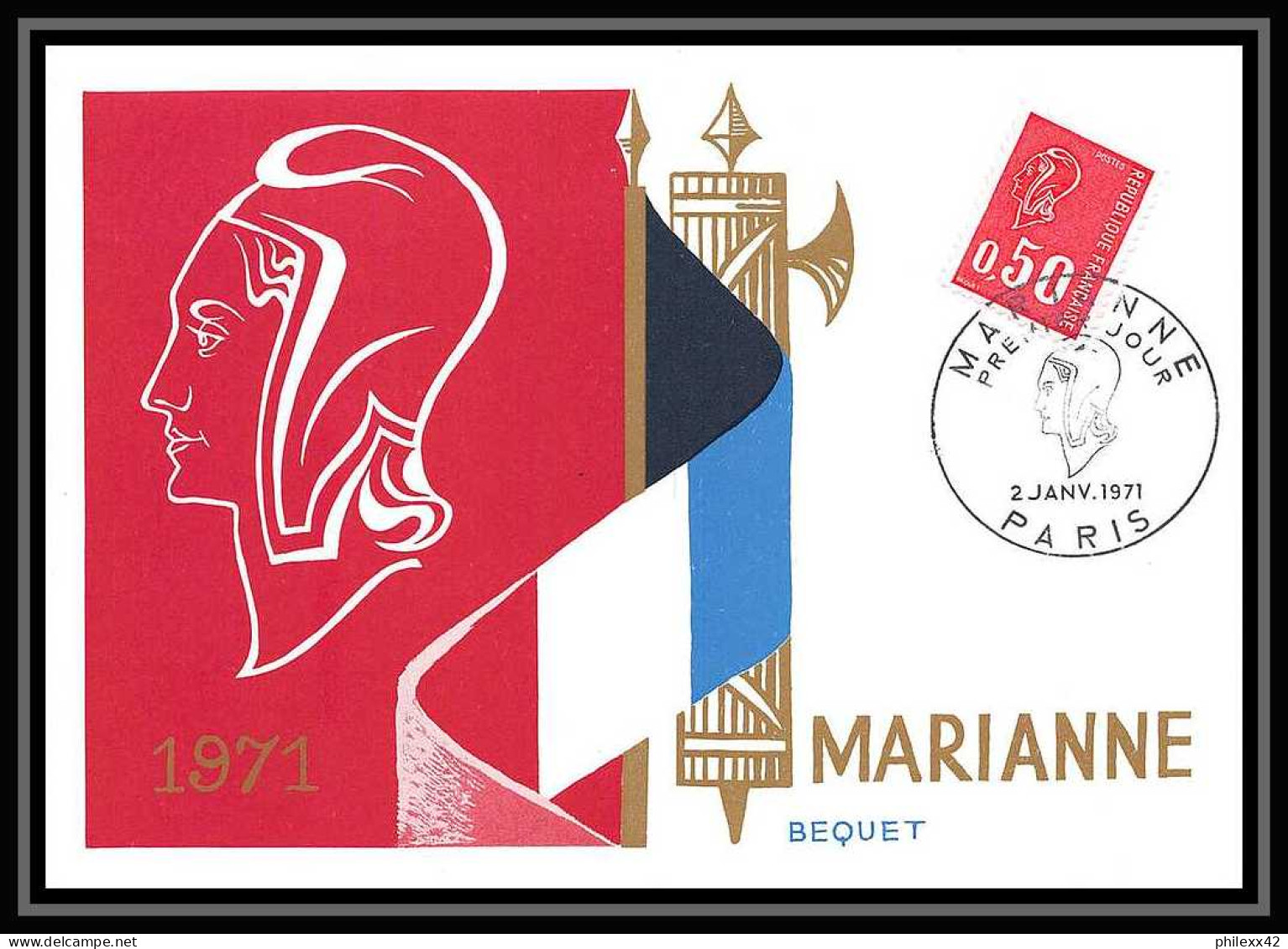 2529/ Carte Maximum (card) France N°1663/1664 Marianne De Béquet Edition Cef 1971 - 1971-1976 Marianna Di Béquet