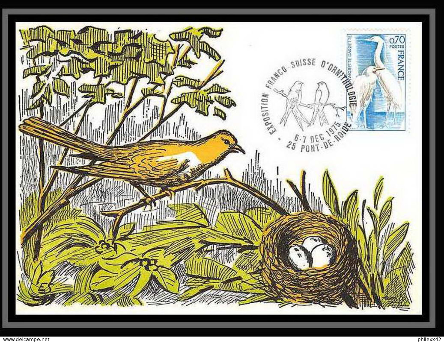 3007/ Carte Maximum (card) France N°1820 Aigrette Garzette Oiseaux (birds) Edition Pont De Roire 1975 - Picotenazas & Aves Zancudas