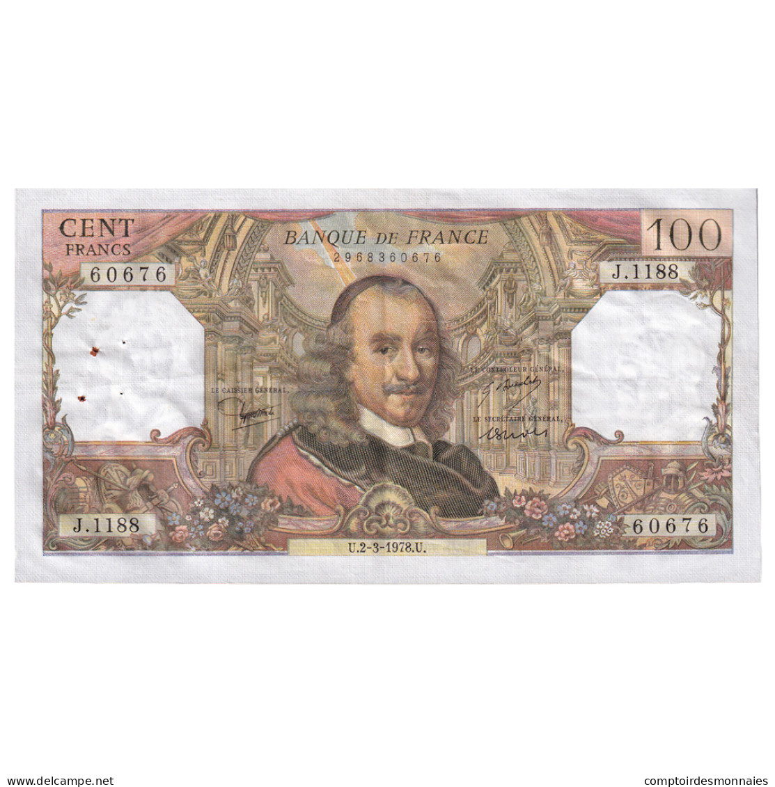 France, 100 Francs, Corneille, 1978, J.1188, TTB+, Fayette:65.62, KM:149f - 100 F 1964-1979 ''Corneille''