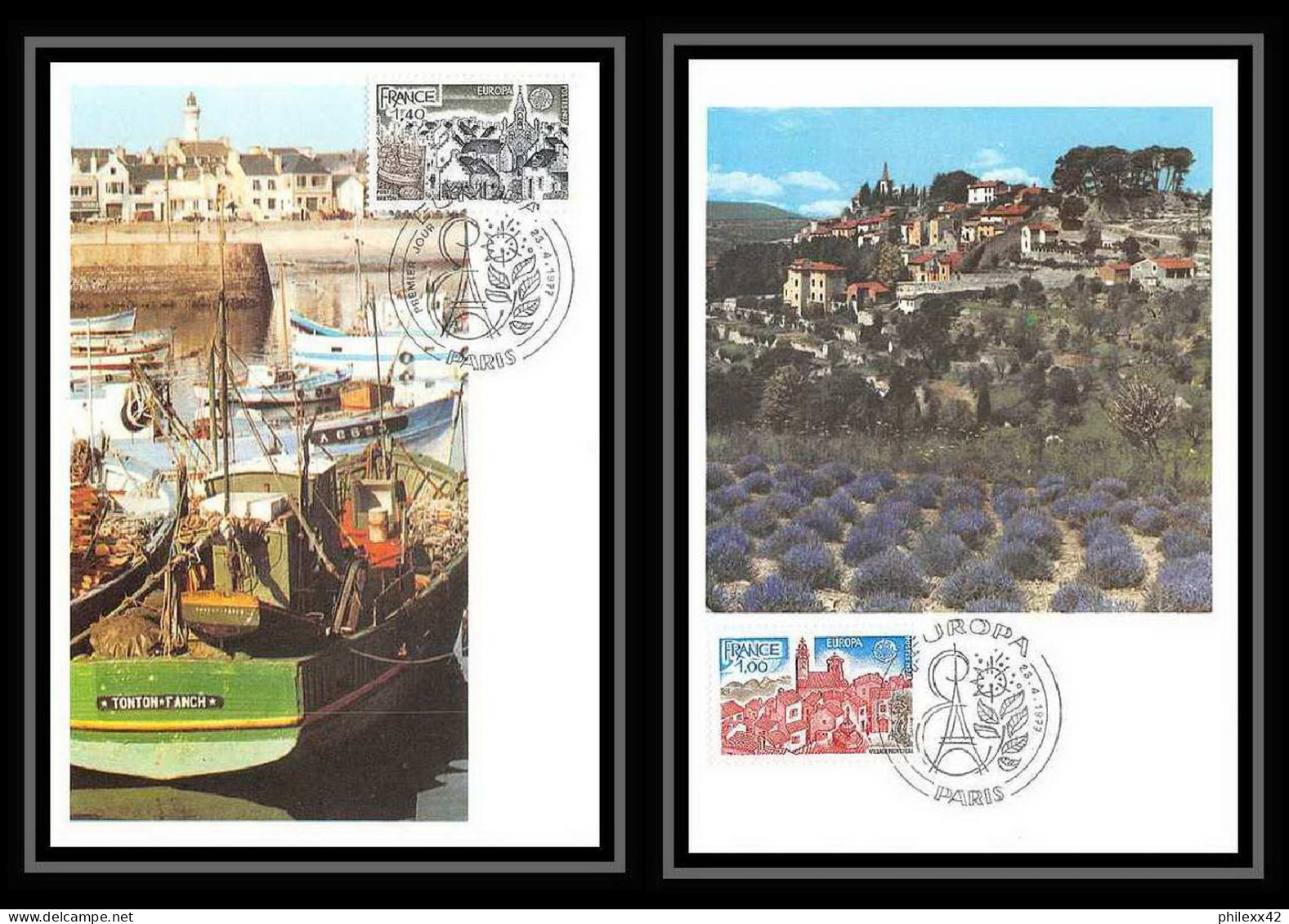 3289/ Carte Maximum (card) France N°1928/1929 Europa 1977 Port Breton/Village Provençal Paris Fdc Edition Cef - 1976