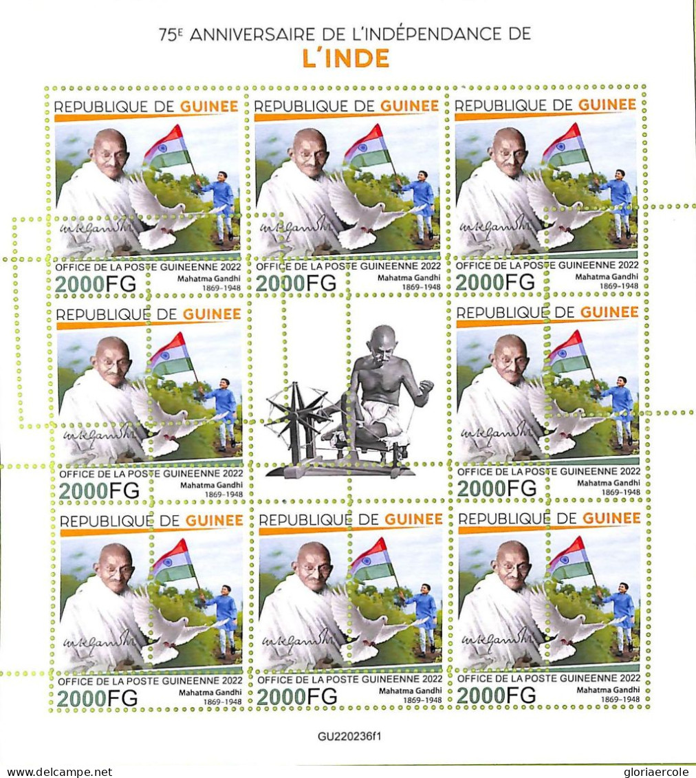 A9512 - REP.GUINEE - ERROR MISPERF Stamp Sheet - 2022 - Mahatma Gandhi - Mahatma Gandhi