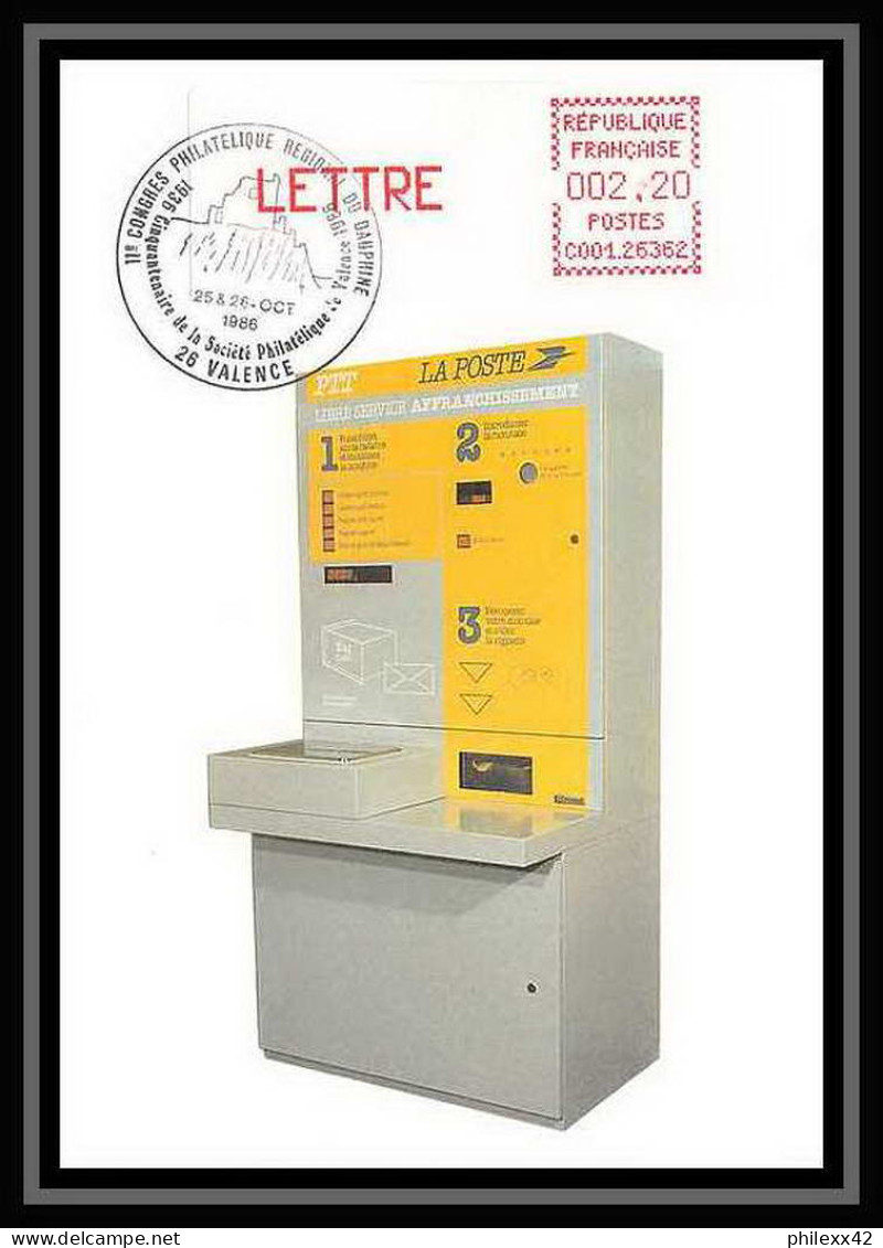 4206/ Carte Maximum France Vignette Libre Service à Affranchissement Vignette Machine Crouzet Valence 1986 ATM - 1985 « Carrier » Papier