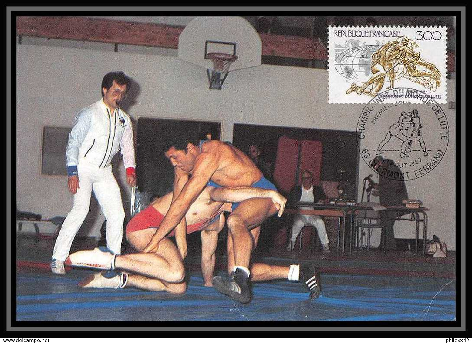 4269/ Carte Maximum France N°2482 Championnats Du Monde Lutte Wrestling Clermond-Ferrand édition Castelet Fdc 1987  - Lucha