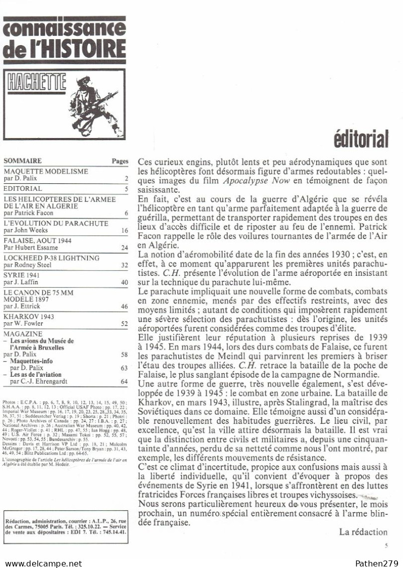 Connaissance De L'histoire N°46 - Juin 1982 - Hachette - Les Hélicoptères De L'Armée De L'Air En Algérie 1954/1962 - Aviazione