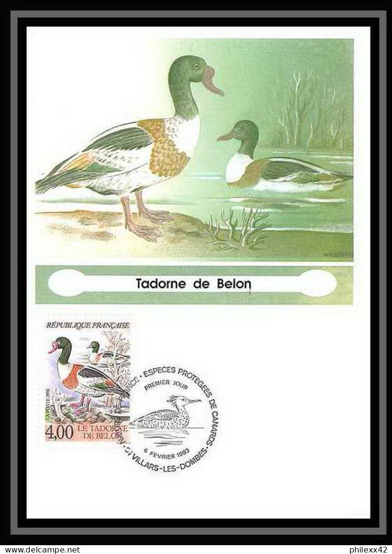 4697/ Carte Maximum France N°2785/2788 Oiseaux (birds) De France Harle Piette/Fuligule Nyroca/Tadorne/Harle Huppé 1992 - Verzamelingen, Voorwerpen & Reeksen