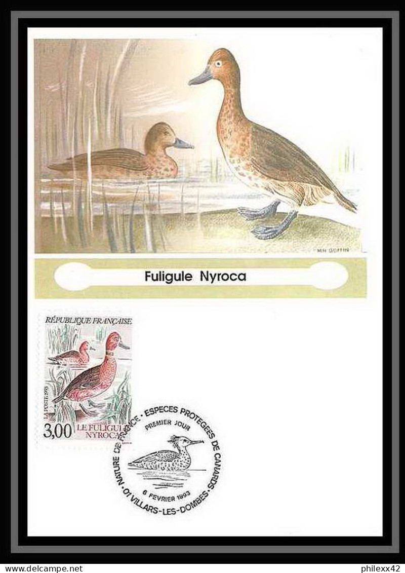 4697/ Carte maximum France N°2785/2788 oiseaux (birds) de France Harle piette/Fuligule Nyroca/Tadorne/Harle Huppé 1992