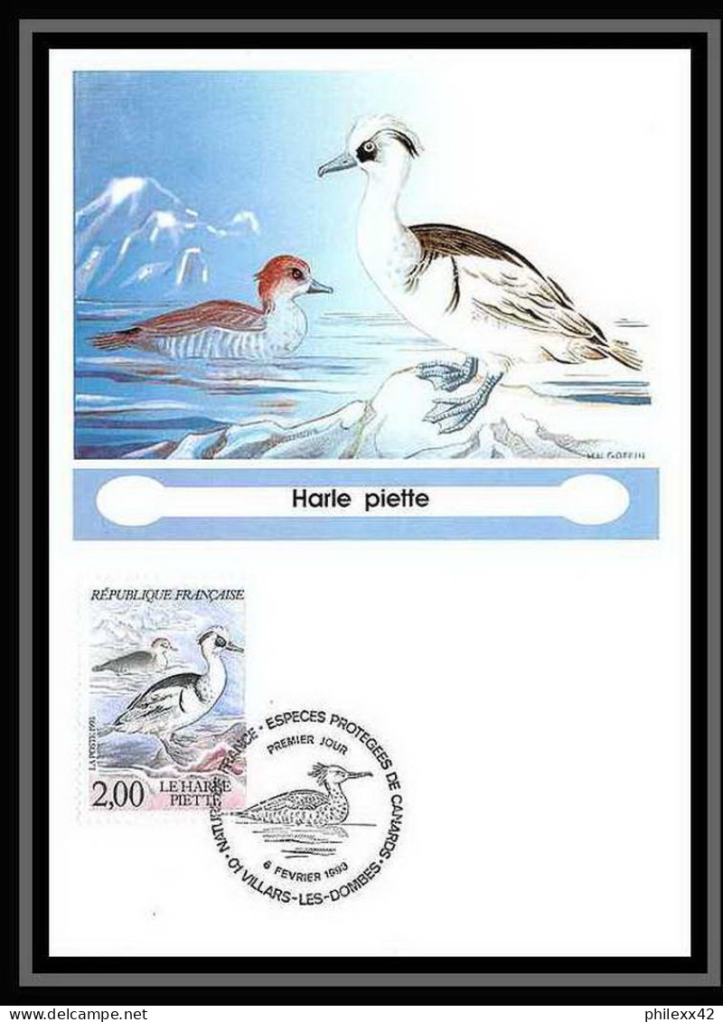 4697/ Carte maximum France N°2785/2788 oiseaux (birds) de France Harle piette/Fuligule Nyroca/Tadorne/Harle Huppé 1992
