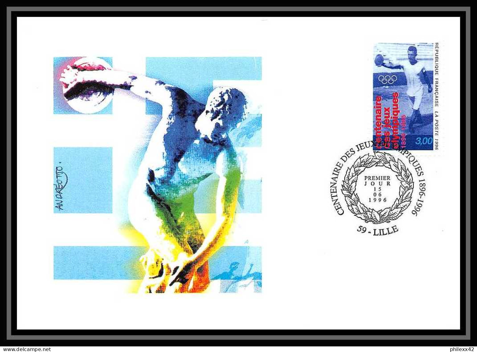 4836 Carte Maximum Card France Lot De 2 Documents 3016 Centenaire Des Jeux Olympiques Olympic Games édition Cef Fdc 1996 - Sommer 1896: Athen