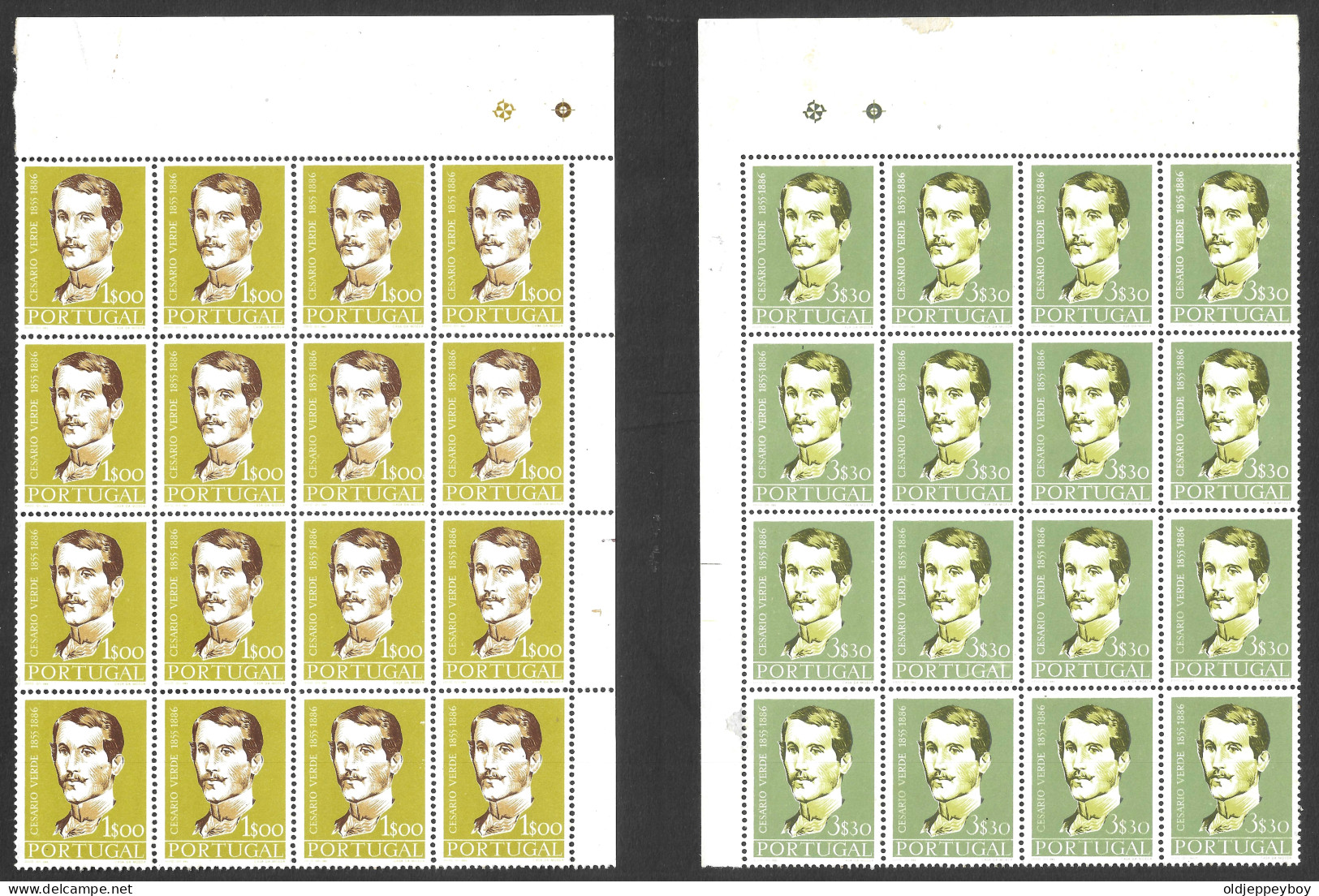 PORTUGAL - 1957 - YVERT 841/842 - Poeta Jose Joaquim De Cesario Verde - MNH** MARGINAL BLOCK OF 16  - Ungebraucht