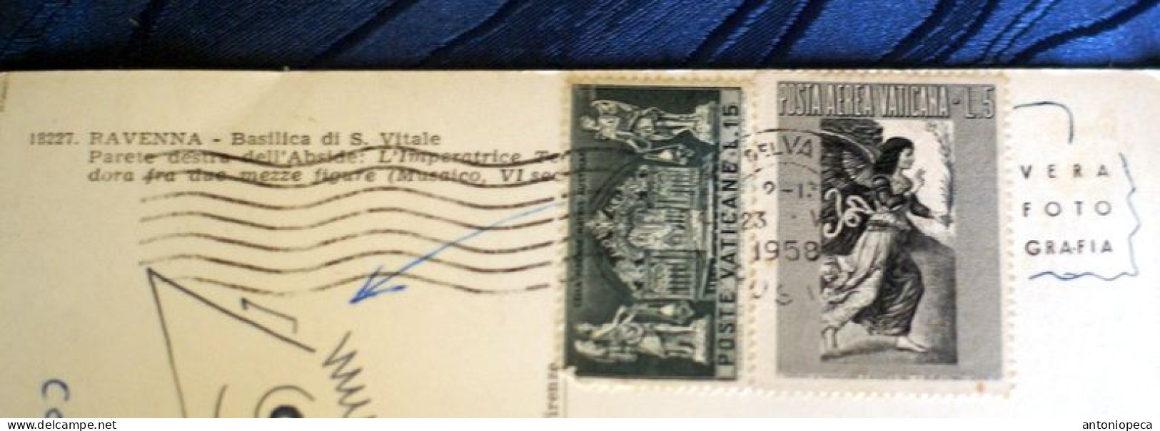 VATICANO 1958, POSTA AEREA LIRE 5, E MAGNA MATER AUSTRIA LIRE 15 SU CARTOLINA VIAGGIATA - Storia Postale