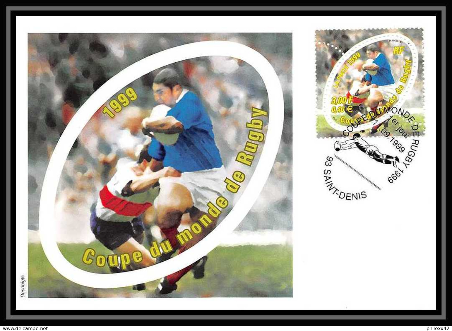 5185/ Carte Maximum (card) France N°3280 World Cup Coupe Du Monde De Rugby 1999 Entier Postal Stationery Fdc 1999 - Rugby