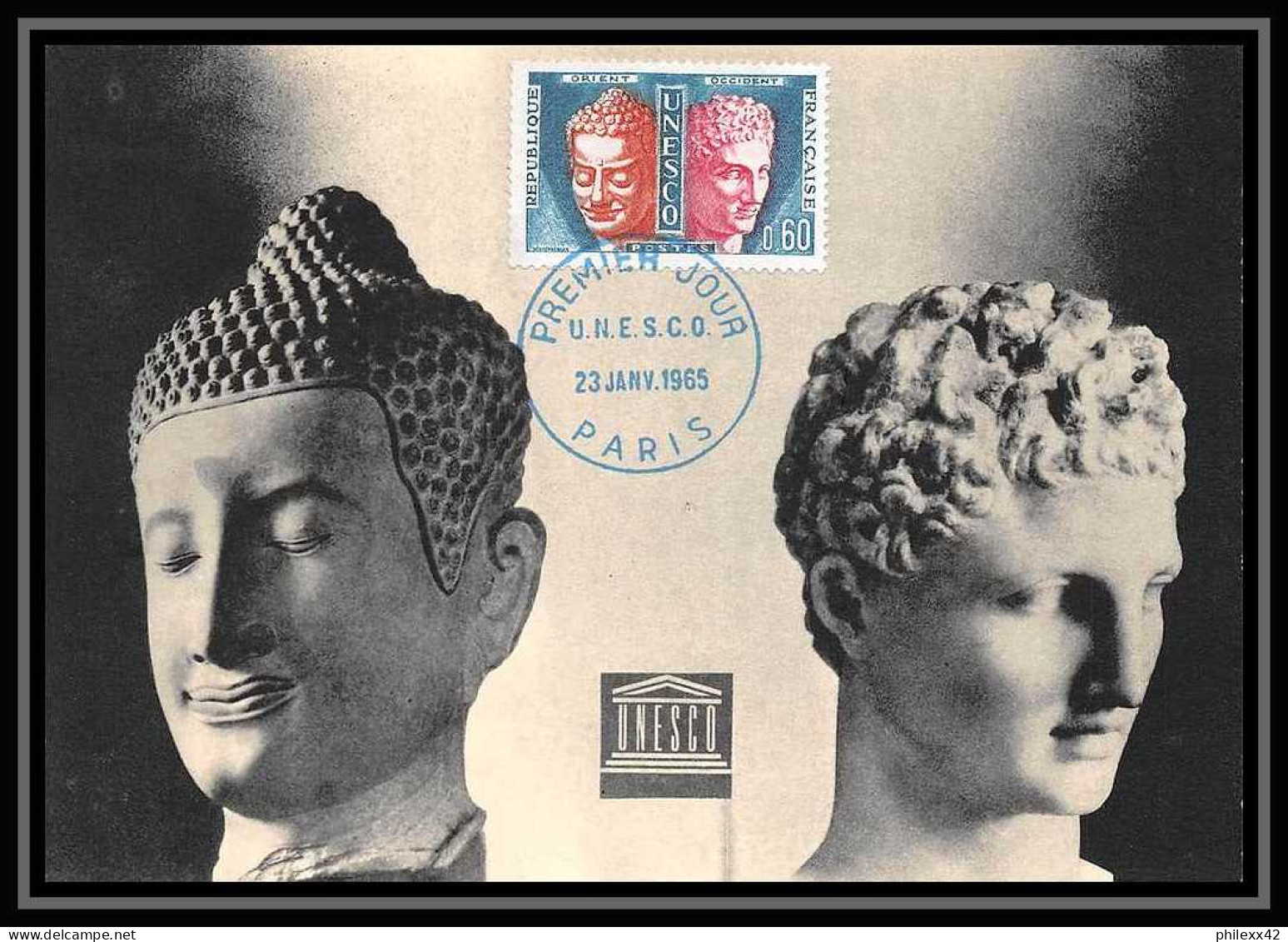 5354/ Carte Maximum (card) France Service N°26 Unesco Bouddha Mermès Et Praxitèle Fdc Edition Parison 1961 - Brieven & Documenten