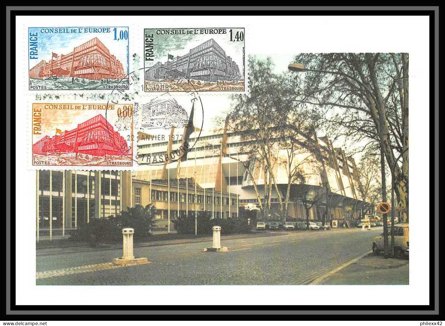 5384/ Carte Maximum (card) France Service N°53/55 Conseil De L'Europe Batiment De Strasbourg Fdc Edition Cef 1977 Europa - 1976