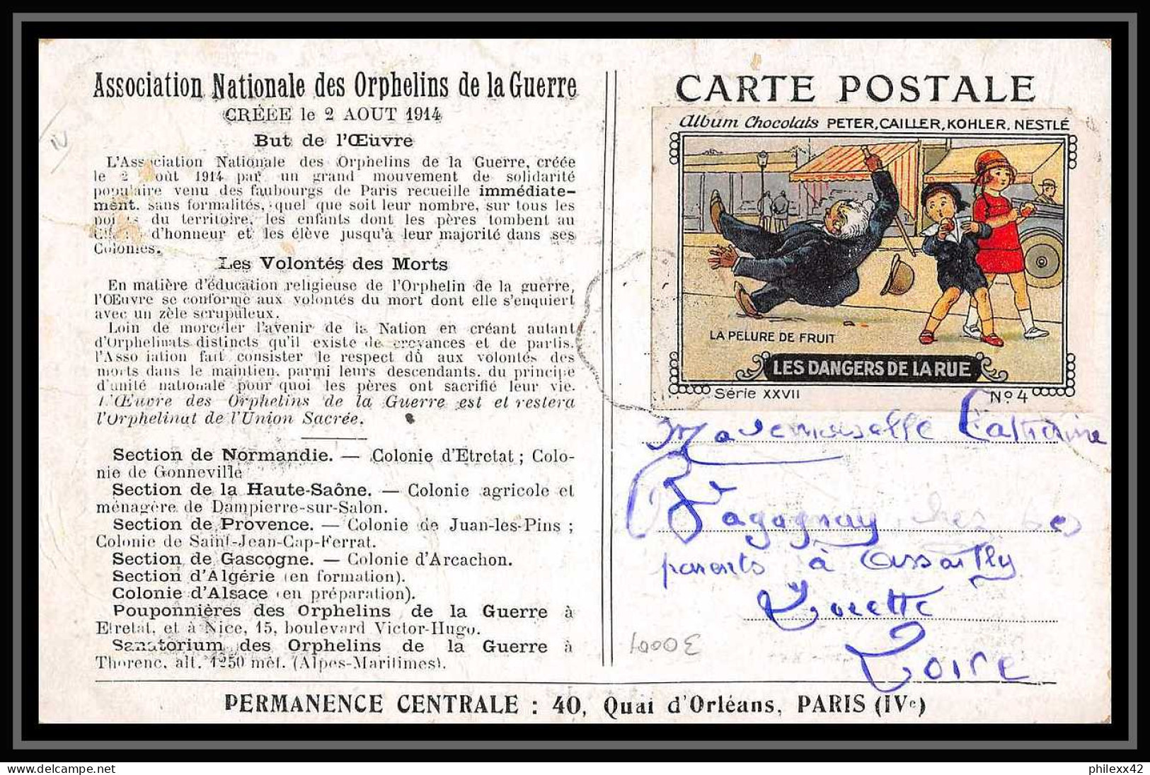5762/ Carte Maximum France N°149 Association Des Orphelins De Guerre RARE Convoyeur Vignette Chocolat 1920 Lorette Loire - ...-1929