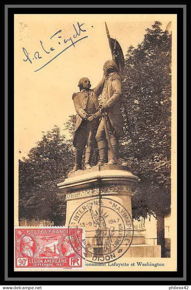 5782 Carte Maximum France N°244 Légion Américaine 13/9/1947 Signé Signed Autograph Lafayette Et Washington Dijon Usa - ...-1929