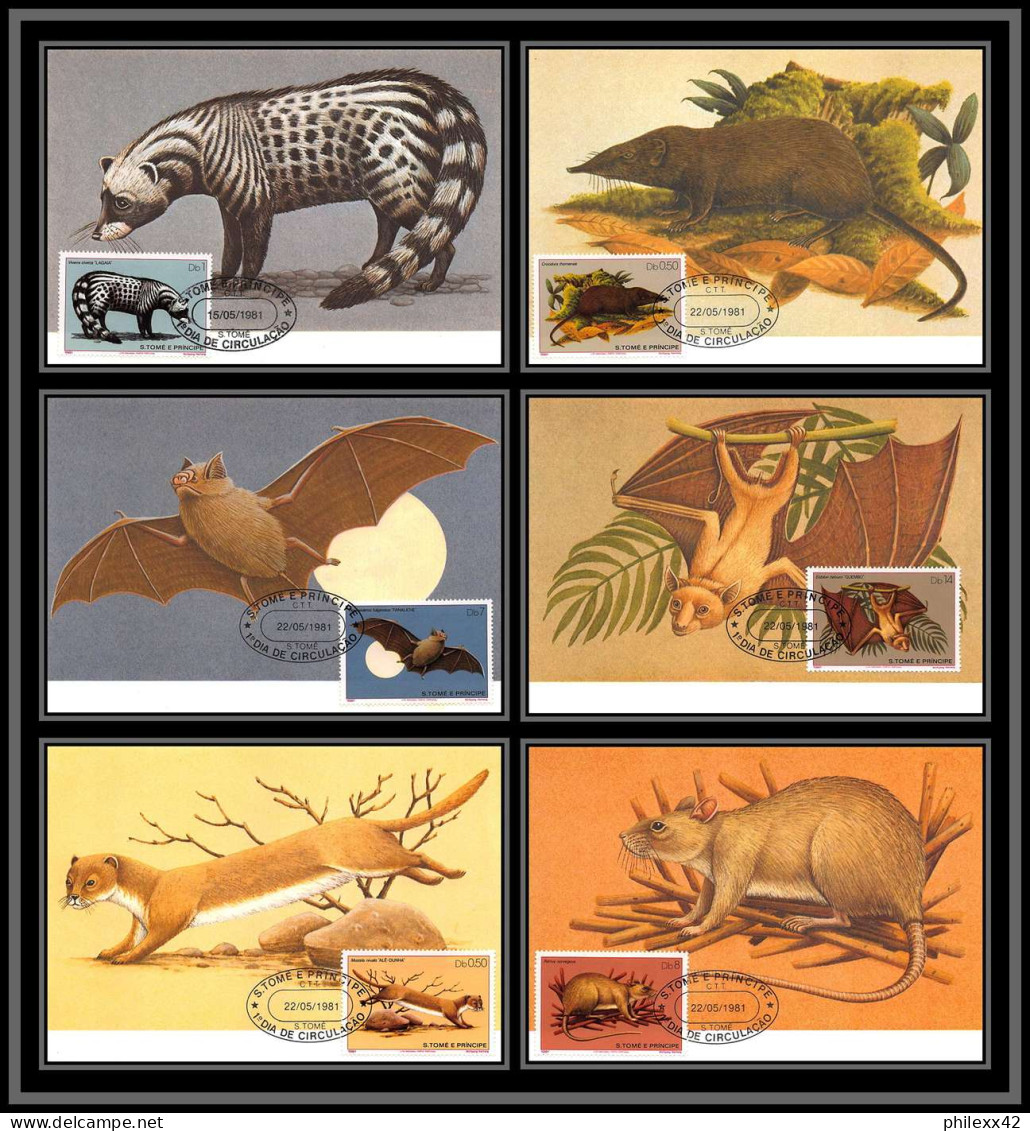 5846 Carte Maximum Card S Tome E Principe Mi 373/678 Yt 620/625 Rongeurs Rodents 1981 Animaux Animals Chauve Souris Fdc - Knaagdieren