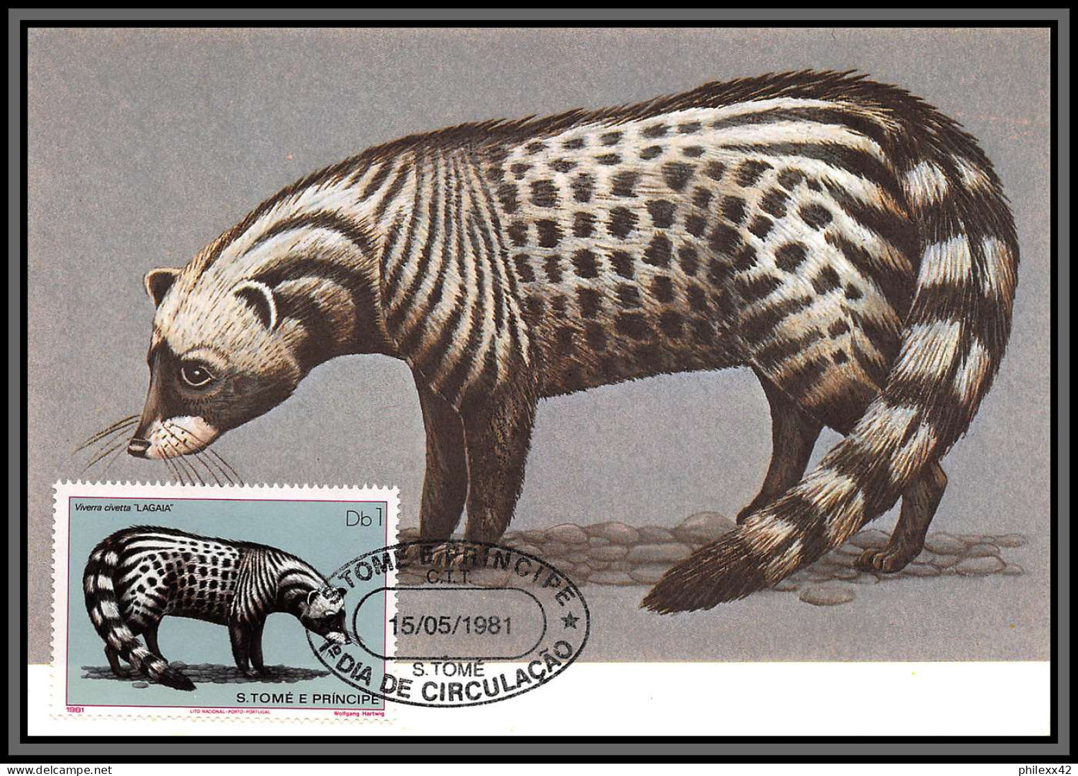 5846 Carte Maximum Card S Tome E Principe Mi 373/678 Yt 620/625 Rongeurs Rodents 1981 Animaux Animals Chauve Souris Fdc - Nager