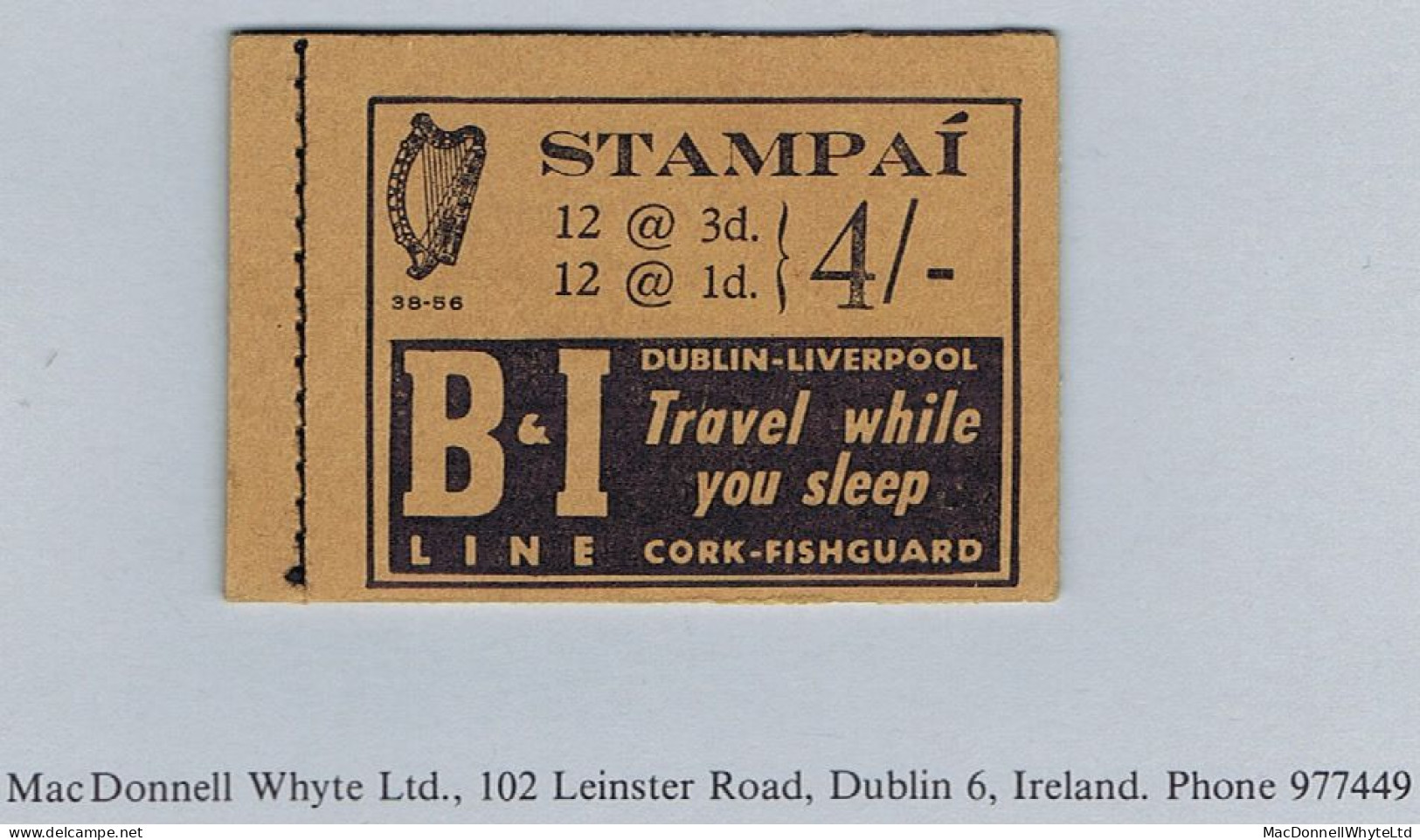 Ireland 1956 4/- Booklet Serial 38-56 Complete Mint, Watermarks Inverted - Markenheftchen