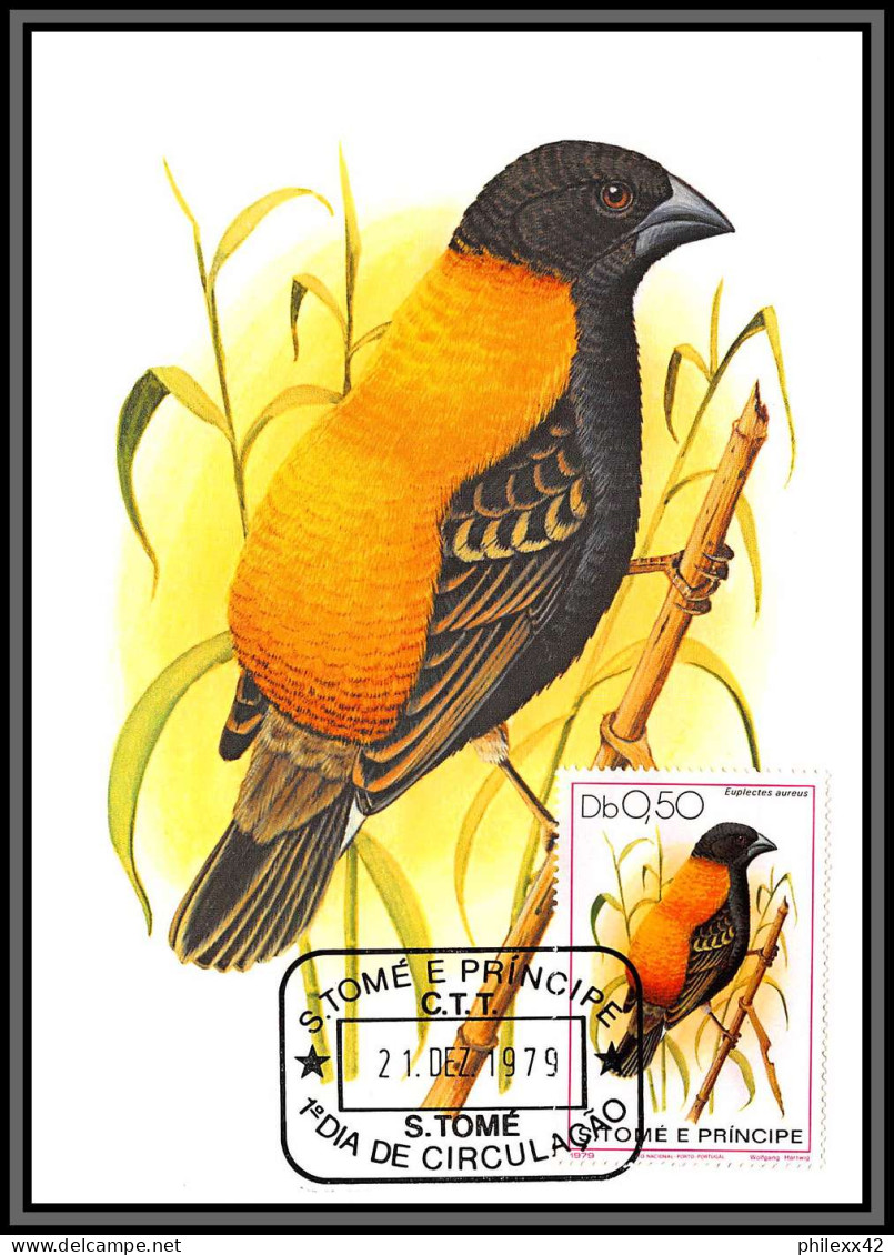 5856 Carte maximum (card) s tome e principe mi N°604/609 + bf 610 oiseaux (birds) 1979  kingfisher Martin-pêcheur fdc