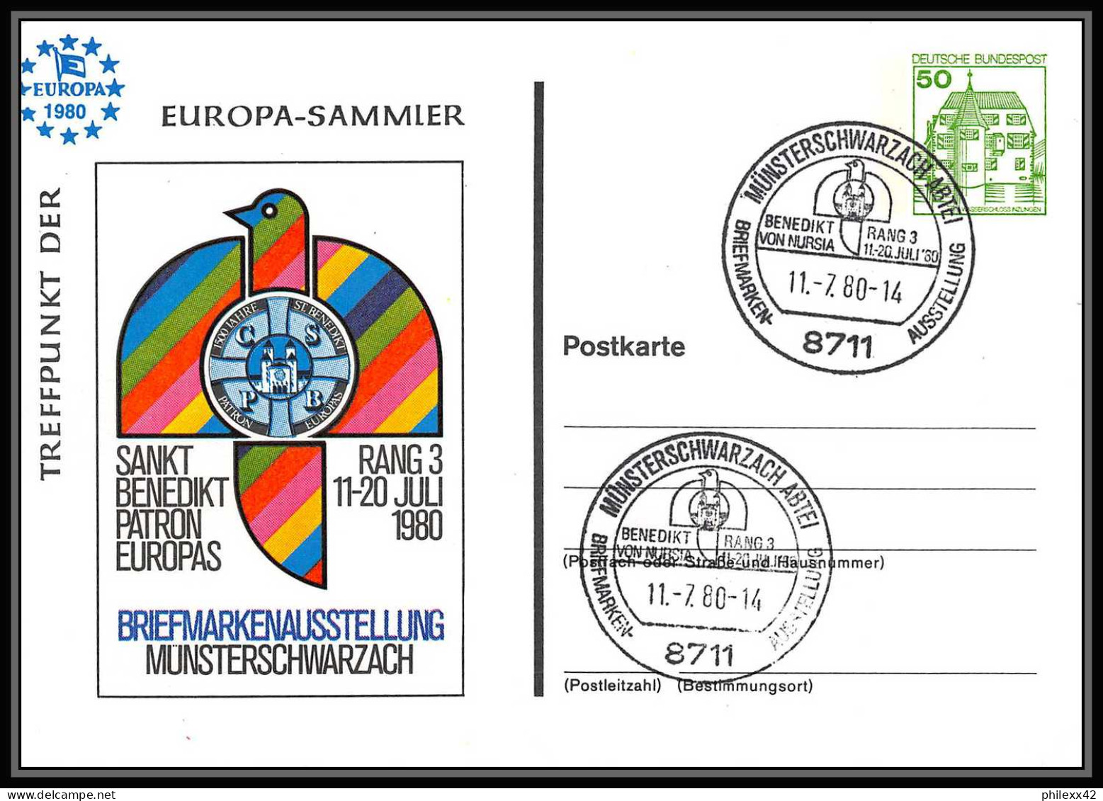 Allemagne (germany Entier Postal (Stamped Stationery) 1746 - N° 877 Chateau Castle INZLINGEN Europa Sammier 1980 - Bildpostkarten - Gebraucht