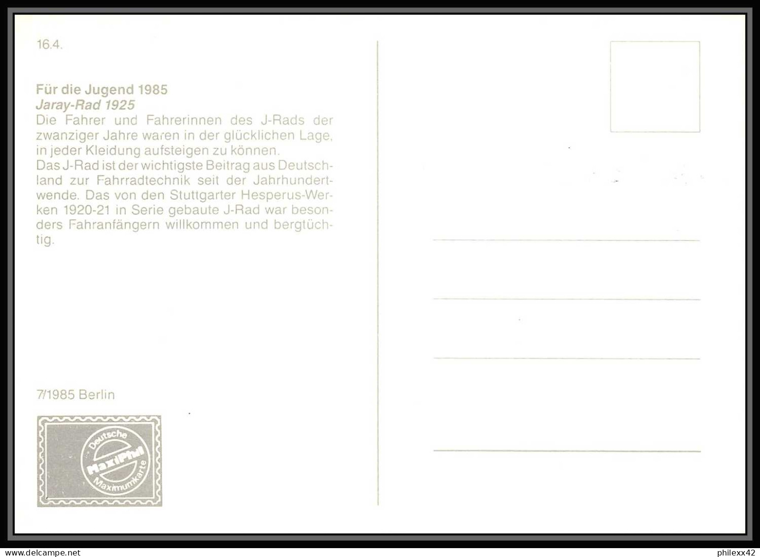 Allemagne (germany) - Carte Maximum (card) 2115 - Fur Die Jugend Berlin SPORT Velo (Cycling) 1985 Lot De 5 Cartes - Cartas Máxima