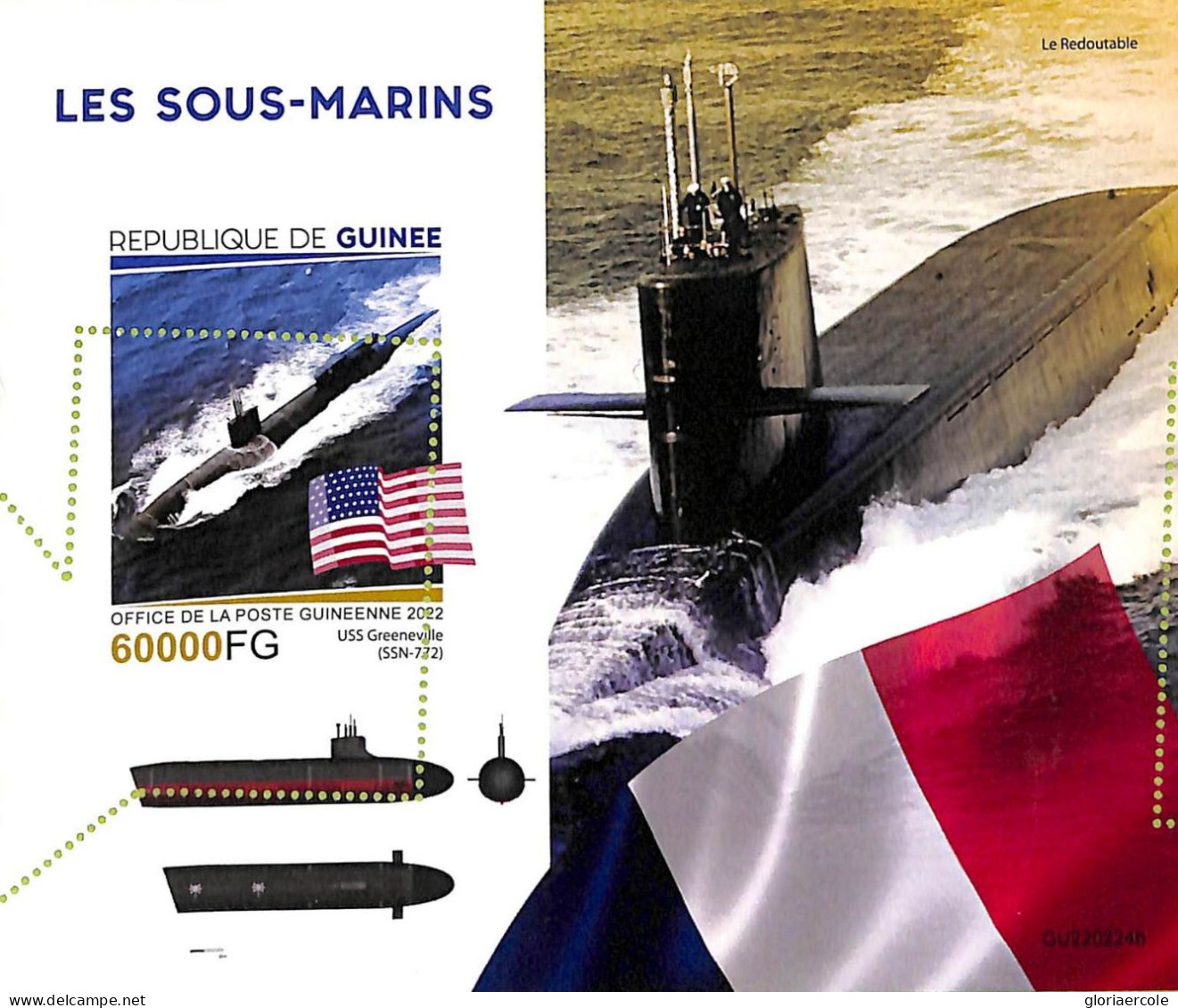 A9489 -  GUINEE - ERROR MISPERF Stamp Sheet - 2022 - Transport, Submarines - Submarines