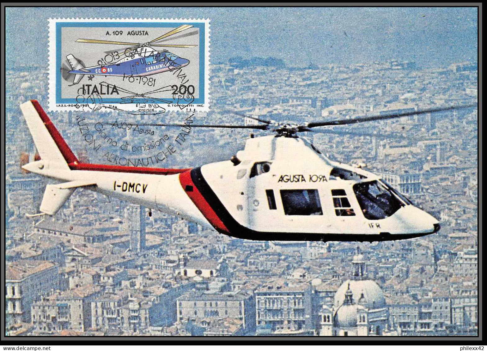 Italie (italy) - Carte maximum (card) 1994 - helicoptères avions plane airplanes 1981