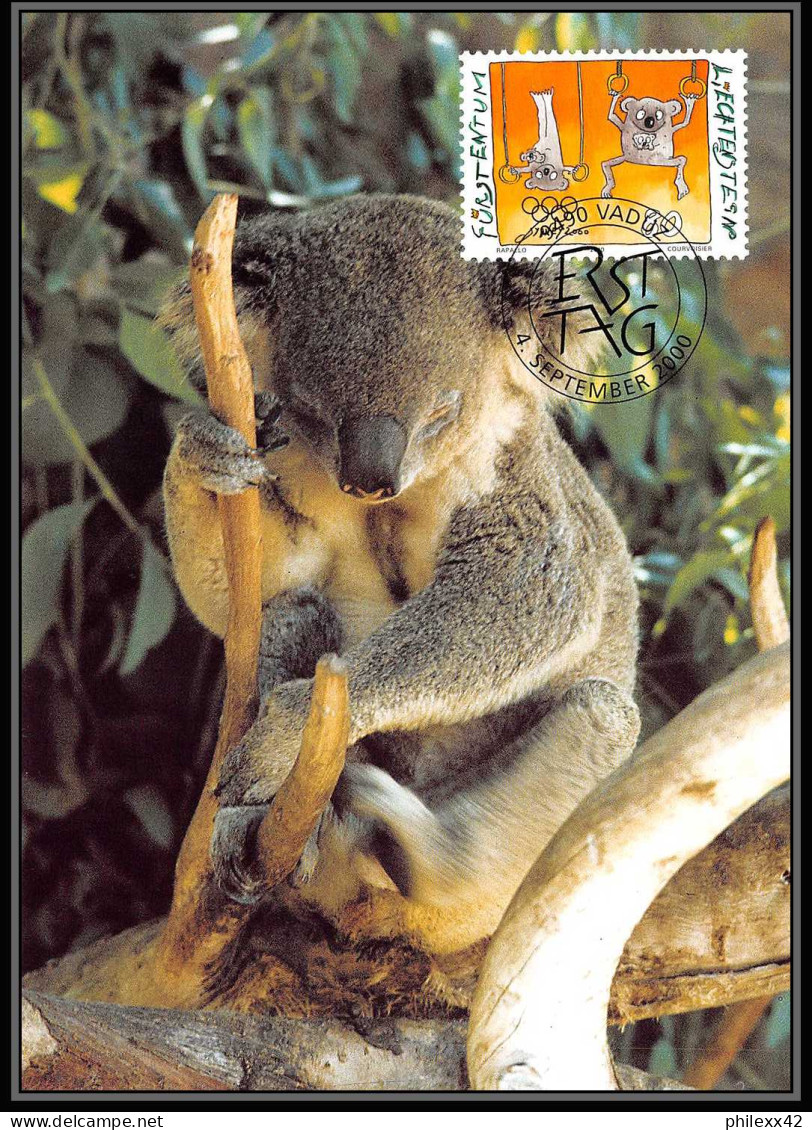 Liechtenstein - Carte Maximum (card) 2062 - 1182/1185 Jeux Olympiques Olympic Games SYDNEY 2000 Koala Kangouroo Animals - Summer 2000: Sydney