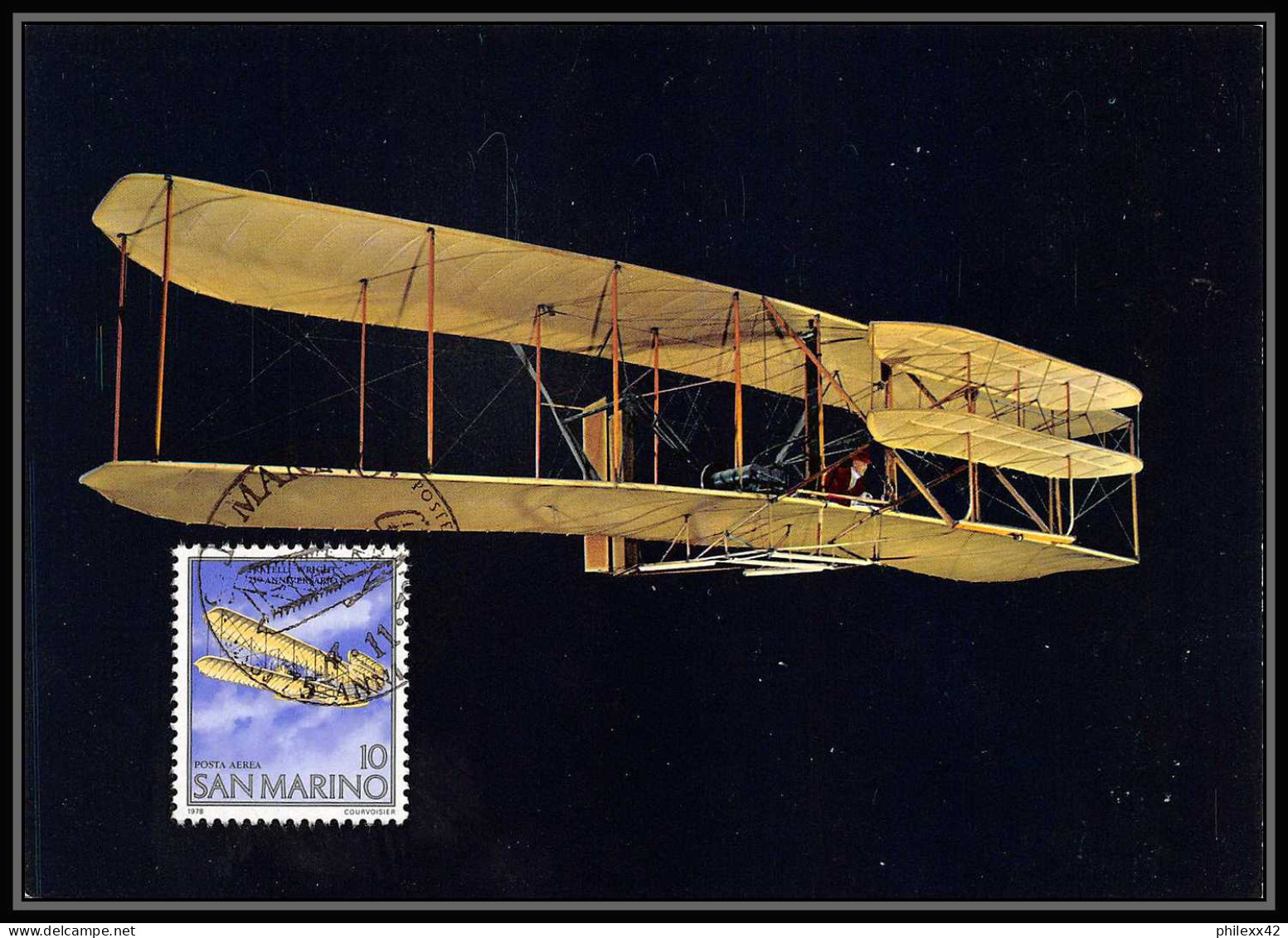 san marin (san marino) - Carte maximum (card) 1903 mi N°165/167 posta aerea 1978 the first flight of the wright brothers