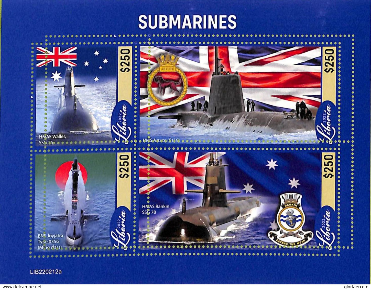 A9016 - LIBERIA - ERROR MISPERF Stamp Sheet - 2022  - Transport, Submarines - Submarinos