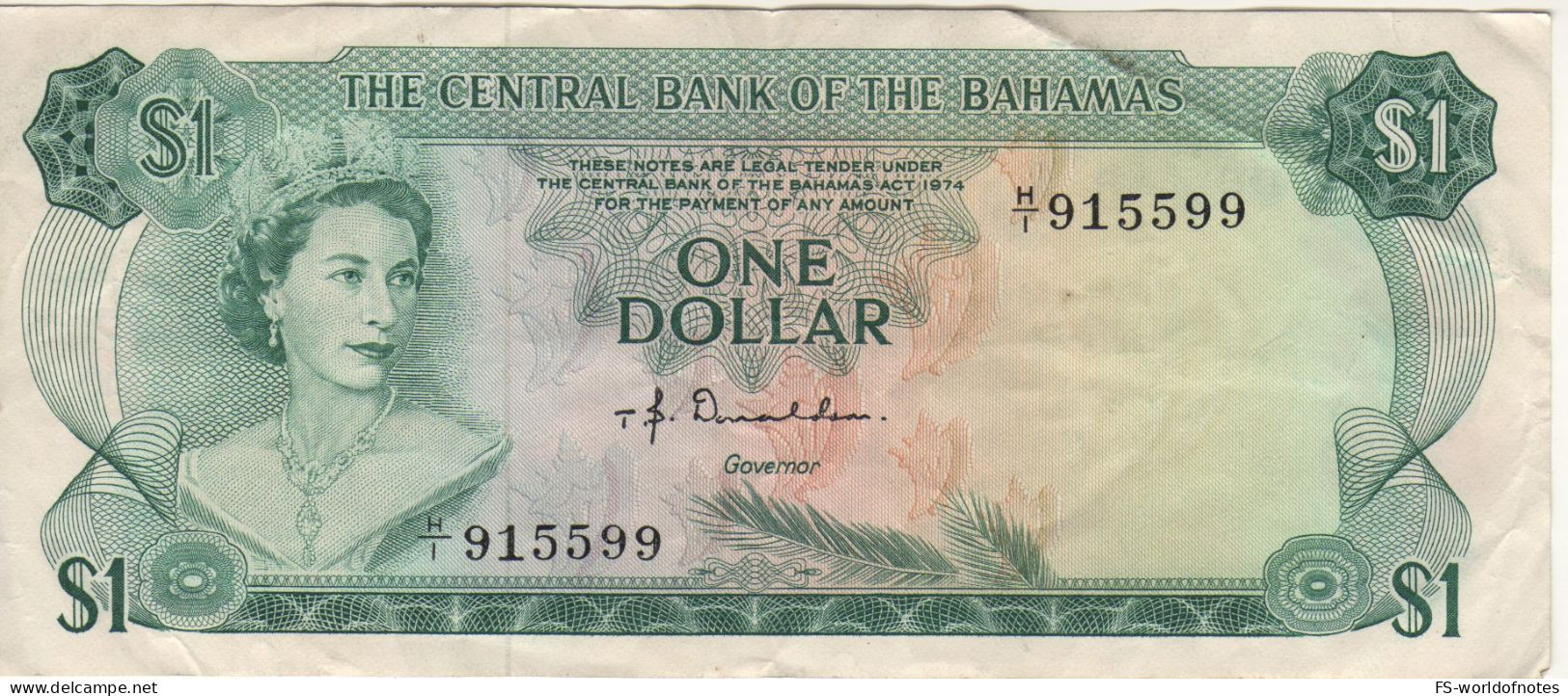 BAHAMAS 1  Dollar   P35a(2) Fractiona Serial Nr.   ( L. 1974     Queen Elizabeth  II + Sea Garden At Back ! ) - Bahama's