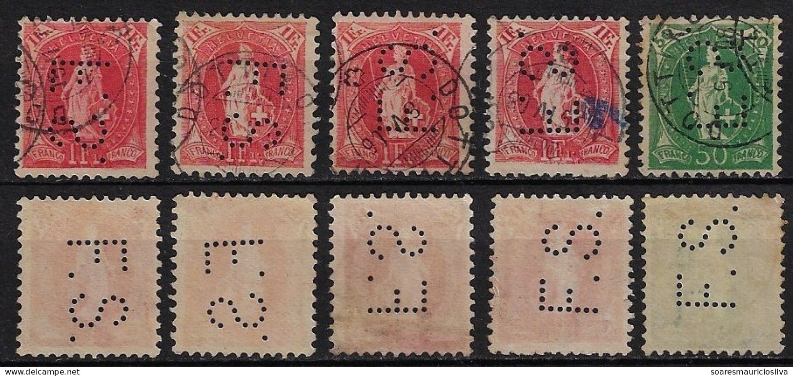 Switzerland 1900/1924 5 Stamp Perfin F.S. By AG J.J. Fischer's Sohne + C.A. Schleininger From Dottikon Wohlen Lochung - Perfin