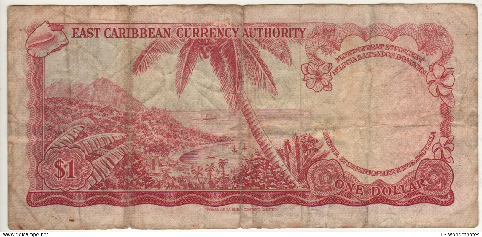 EAST CARIBBEAN  $ 1   P13a  ( ND - 1965 )    Elizabeth II  + Coastal Scene At Back - East Carribeans