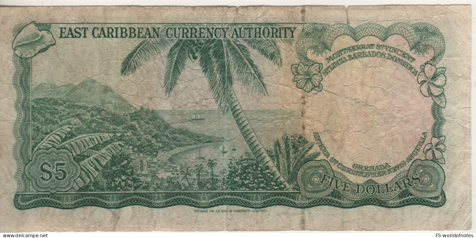 EAST CARIBBEAN  $ 5   P14e   ( ND - 1965 )    Elizabeth II  + Coastal Scene At Back - Caribes Orientales