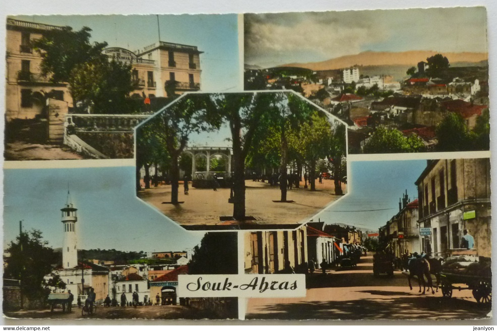 SOUK AHRAS (ALGERIE) - Commune Mixte - Mosquée - Place Thagaste - Rue Victor Hugo / Attelage Chevaux - Souk Ahras