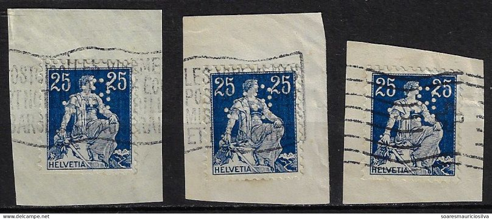 Switzerland 1912/1920 3 Stamp Perfin JB By Bank Für Handel Und Industrie Bank Of Commerce And Industry In Zurich Lochung - Perforadas