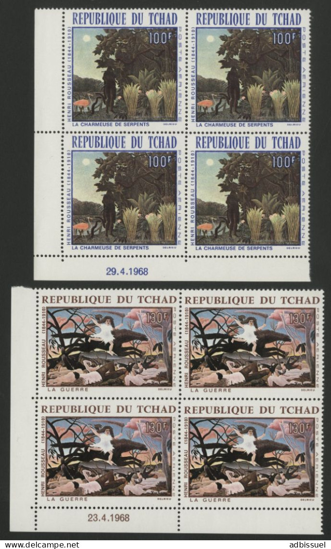 TCHAD PA POSTE AERIENNE N° 47 + 48 Neufs ** MNH Blocs De Quatre Cote 33,60 € Série Tableau D'Henri ROUSSEAU + Coin Daté - Tchad (1960-...)